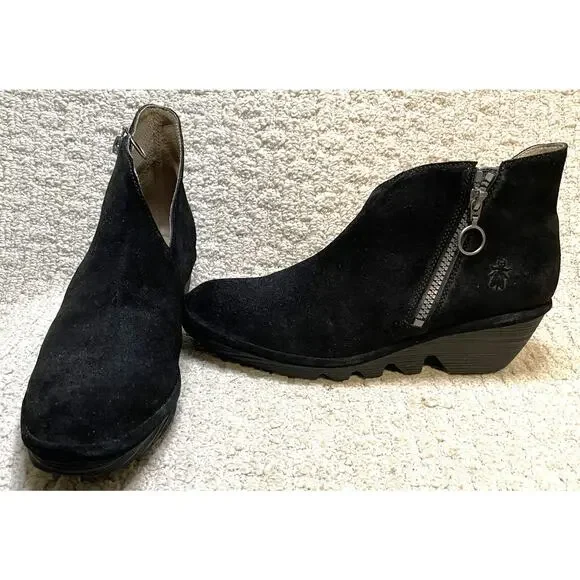 FLY London Black Suede PORO893FLY Ankle Booties NIB 40 US 9 9.5 Boots Zipper